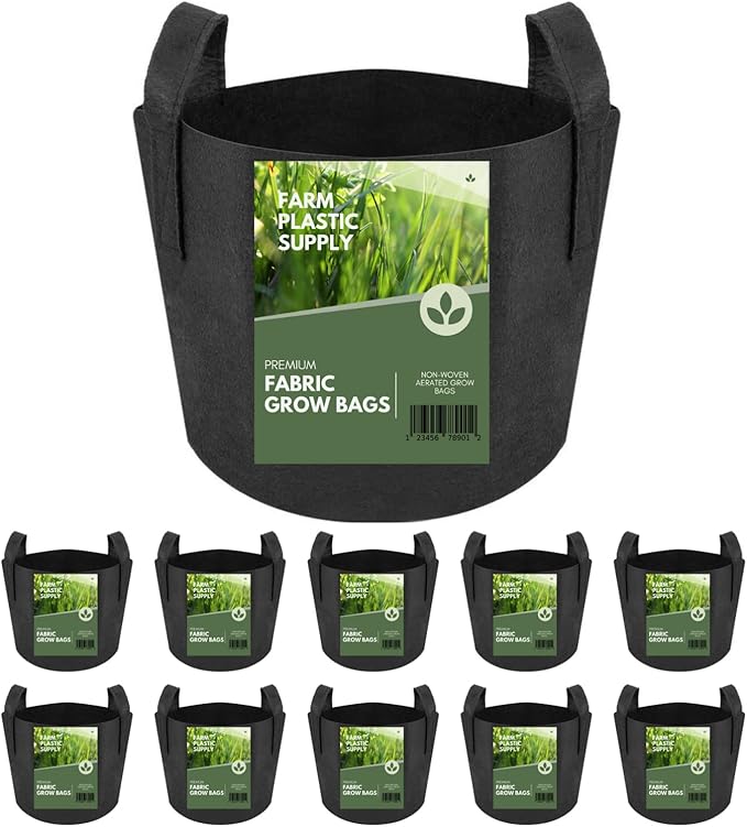 Farm Plastic Supply - 15 Gallon Fabric Grow Bags - (10 Pack) - Nonwoven Fabric Pots with Handles, Grow Bag, Plant Grow Bags, Garden Bag, for Farming, Gardening, Agriculture