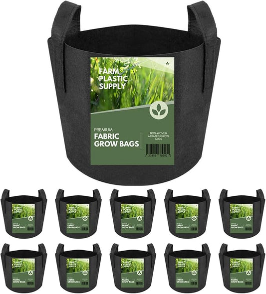 Farm Plastic Supply - 20 Gallon Fabric Grow Bags - (10 Pack) - Nonwoven Fabric Pots with Handles, Grow Bag, Plant Grow Bags, Garden Bag, for Farming, Gardening, Agriculture