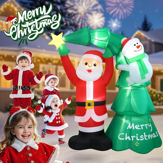 6FT Christmas Tree Santa Claus Inflatables Outdoor Christmas Indoor Trees Snowman Blow Ups Yard Decorations Inflatable Ouside Xmas Funny Blow Ups Yard Decorations for Party Garden Lawn Holiday Decor