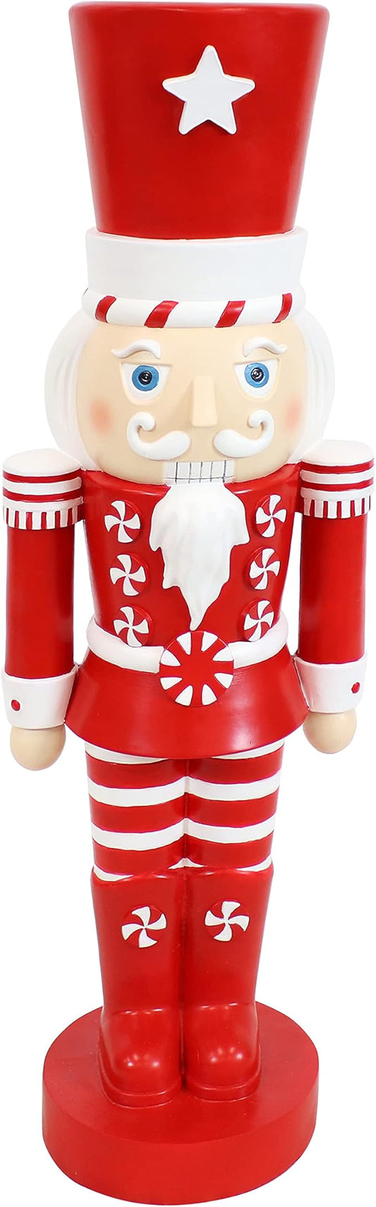 Sunnydaze 3ft Alfonso The Noble Nutcracker Christmas Decoration - Polyresin Indoor or Outdoor Nutcracker Statue with Candy Cane Design