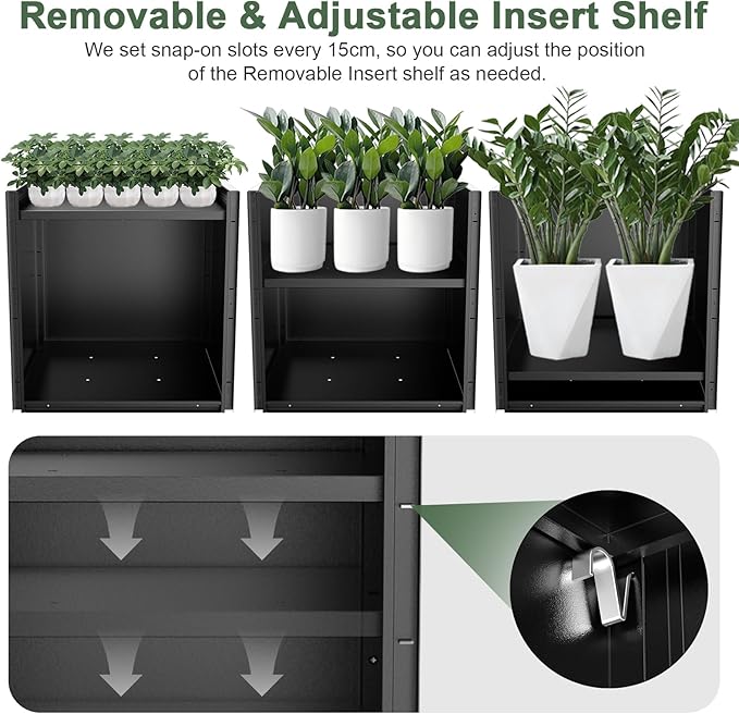 Metal Large Planter Box 20" L x 20" W x 20" H, Heavy Duty Tall Rectangle Outdoor Planter Box with Removable Insert Shelves for Porch, Garden, Patio, Yard (Black)