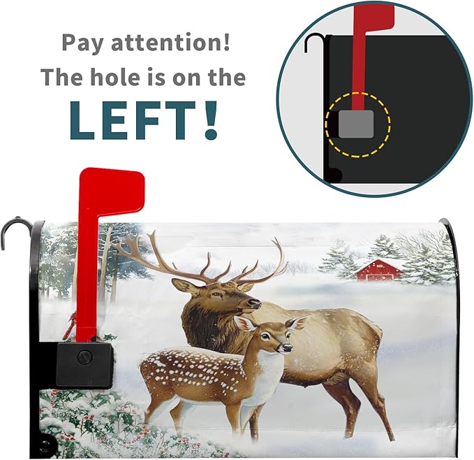 Winter Deer Mailbox Cover Magnetic- Christmas Reindeer Moose Elk Mailbox Wrap- Large Size 25.5x21 Inch Waterproof Letter Post Cover for Garden Yard Outdoor Farmhouse Decor