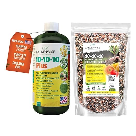10-10-10 Liquid Fertilizer & 10-10-10 All-Purpose Granular Fertilizer Bundle for All Purpose Plants - Plant Food Outdoor & Indoor Plant Food, Vegetables, Flowers Garden (8oz & 3 Quarts)