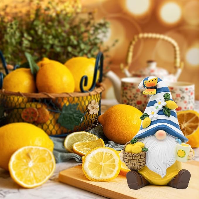 Christmas Lemon Decor Gnome, Mediterranean Decor Resin Figurines, Lemon Party Decoration for Garden Kitchen Tiered Tray, Gnome Lover