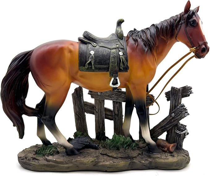 10 INCH Horse Statue Figurine Sculpture Resin Collectible Gifts for Horse Lover Office Home Decor Desk Accessories Decoration Garden Figurines Outdoor Decor (Brown)