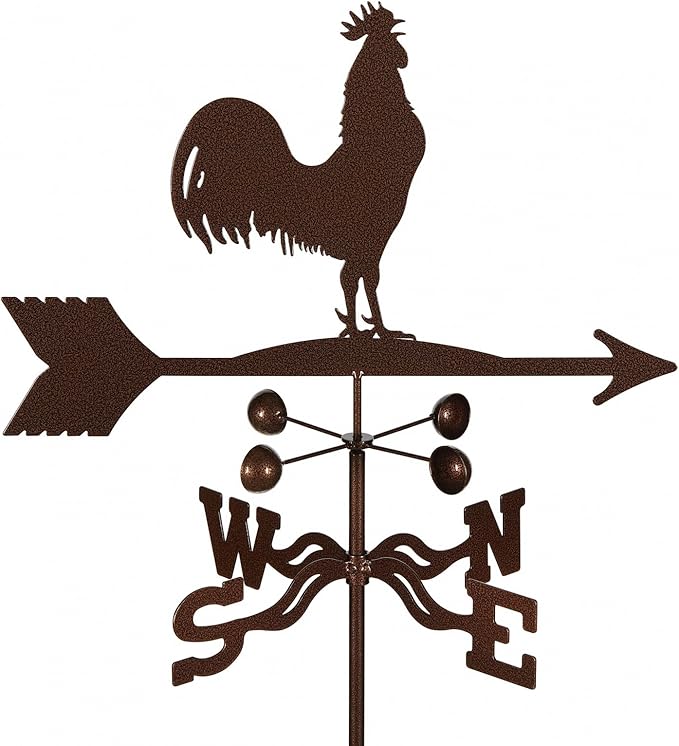 EZ Vane Rooster Weathervane — 4-Sided Mount, Wind Cups, Antique Copper Finish, Steel with Durable Triple Powder Coating, Handcrafted in USA