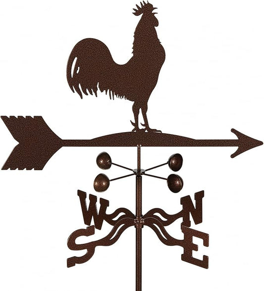 EZ Vane Rooster Weathervane — 4-Sided Mount, Wind Cups, Antique Copper Finish, Steel with Durable Triple Powder Coating, Handcrafted in USA