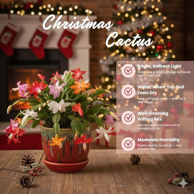 2 Pink Christmas Cactus Plants, Thanksgiving Cactus 3-6 Inch Tall, Winter Succulents Flowers Container Hanging Basket Indoor Outdoor Planting