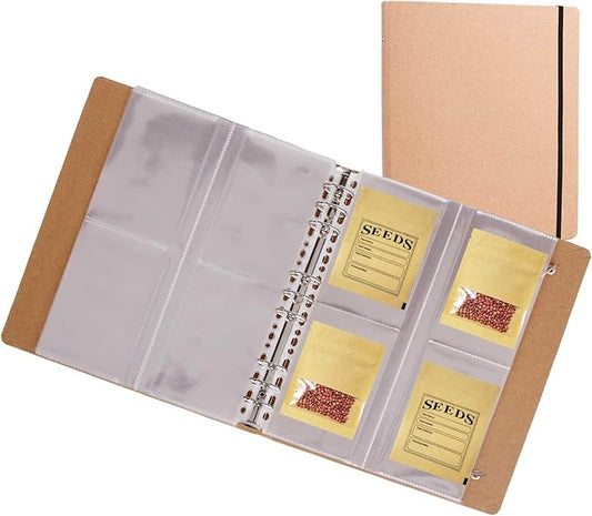 100 Pack Resealable Seeds Packets and 1 Kraft Paper Binder Seed Envelopes with Preprinted Seed Collecting Template for Seed Storage Organizer