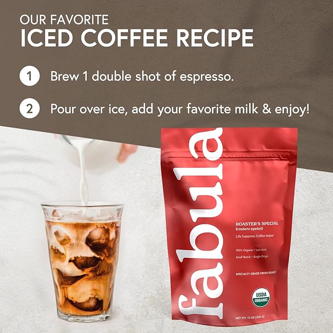 Fabula Coffee Half-Caff Medium Roast Freshly Ground - Organic - Low Acid - Single Origin - Non-GMO - Mold Free - 12 Ounces …