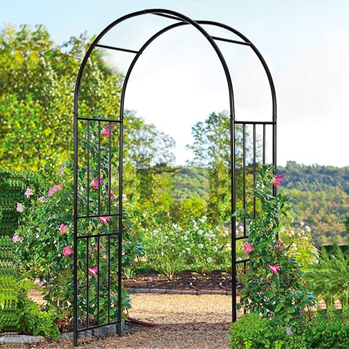 Giantex Garden Arbor, 7.2FT Wedding Arch Garden Trellis with 8 Stakes, Metal Garden Arch for Climbing Plants Vines Rose, Outdoor Archway for Wedding Bridal Party Lawn Decoration, Easy Assembly