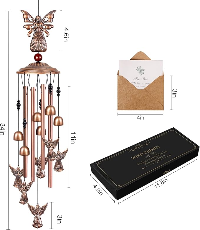 YHmall Angel Wind Chimes for Outside, 34" Angel Gifts for Women Memorial Wind Chimes, Soothing Tones Windchimes Outdoors for Patio Porch Yard Decor for Mom