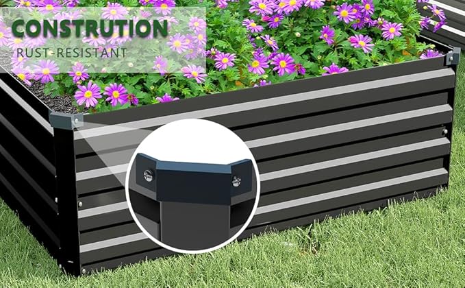 MGNO 2pcs 8x2x1FT Galvanized Raised Garden Bed-Outdoor Planter Box for Vegetables-Metal Garden Bed,Rectangle Planting Box for Herb,Flower,Black