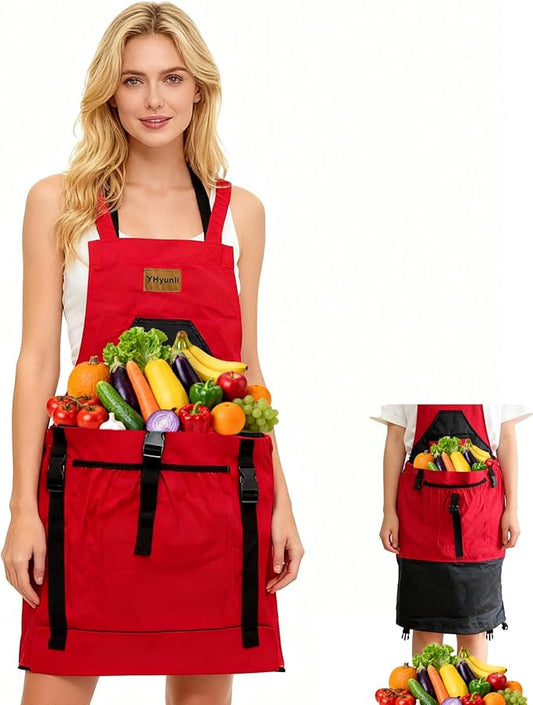 Gardening Apron, Pockets for Women & Men Cross Back Gardening Apron integrated extended drawstring pouch, Great Gift
