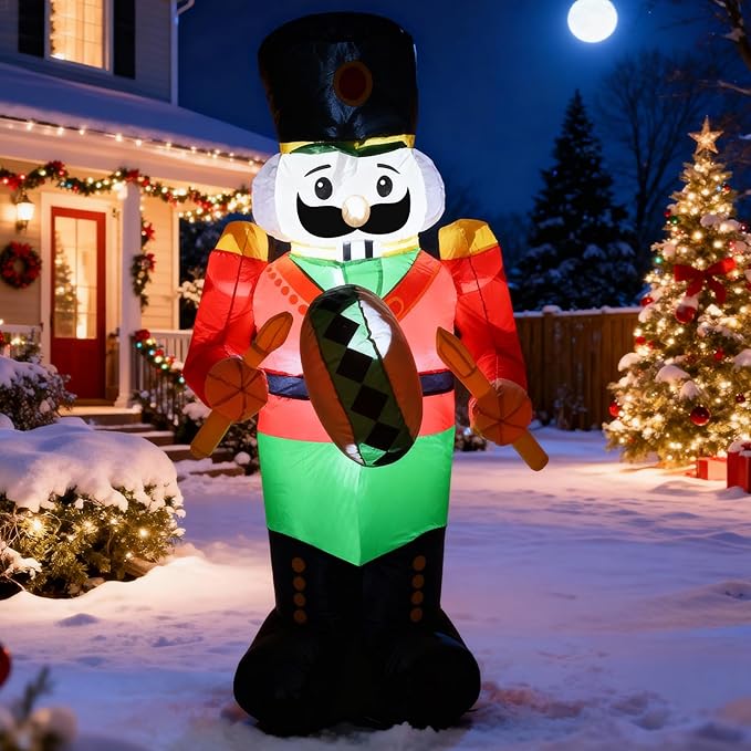 TRMESIA 4FT Christmas Inflatable Nutcracker Indoor Outdoor Decoration, LED Light Garden Yard Lawn Xmas Blow up Decor, Easy Storage for Stress Free Christmas Outdoor Blow up Decorating