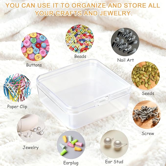 14 PCS Clear Plastic Small Storage Containers with Lids, Mini Rectangular Organizer Boxes in Multiple Sizes for Jewelry, Beads, Buttons, Nail Arts, Seeds, Screws, Thread and Other Small Parts