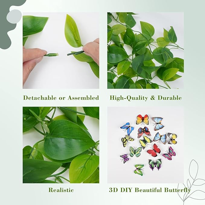 BLEUM CADE Fake Hanging Plants, 8pcs Artificial Hanging Plant, Faux Pothos Vines Hanging Plant Greenery for Wall Home Living Room Indoor Outdoor Decor (No Baskets)
