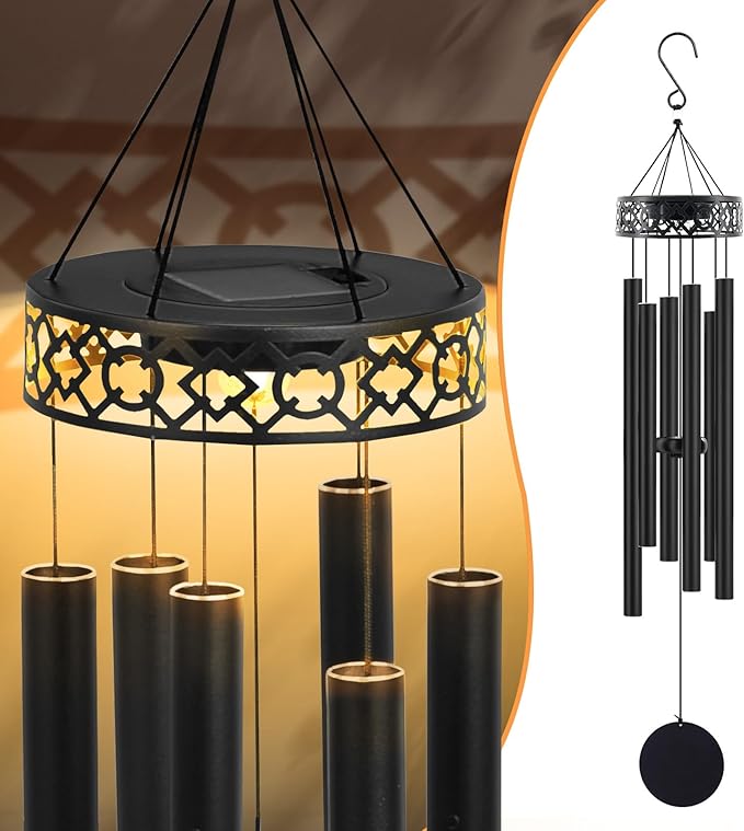42" Deep Tone Wind Chimes for Outside Clearance, Solar Large Metal Windchimes for Loss of Loved One, Memorial Heavy Duty Chimes Outdoor for Garden,Sympathy Gifts，Black