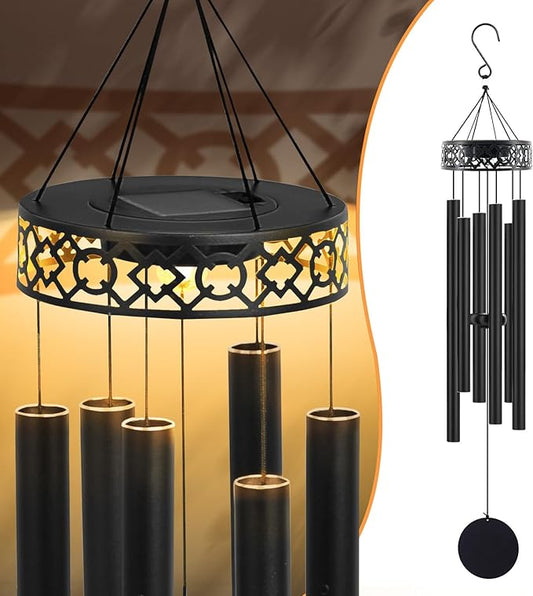 42" Deep Tone Wind Chimes for Outside Clearance, Solar Large Metal Windchimes for Loss of Loved One, Memorial Heavy Duty Chimes Outdoor for Garden,Sympathy Gifts，Black