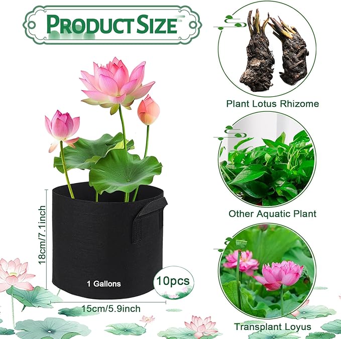 10 Pack Lily Plant Pots for Pond, Aquatic Pond Planter for Pond Reusable Pond Plant Basket Grow Bags for Pond, Aquatic Plants, Potato, Carrot, Onion, Flower (1 Gallon)