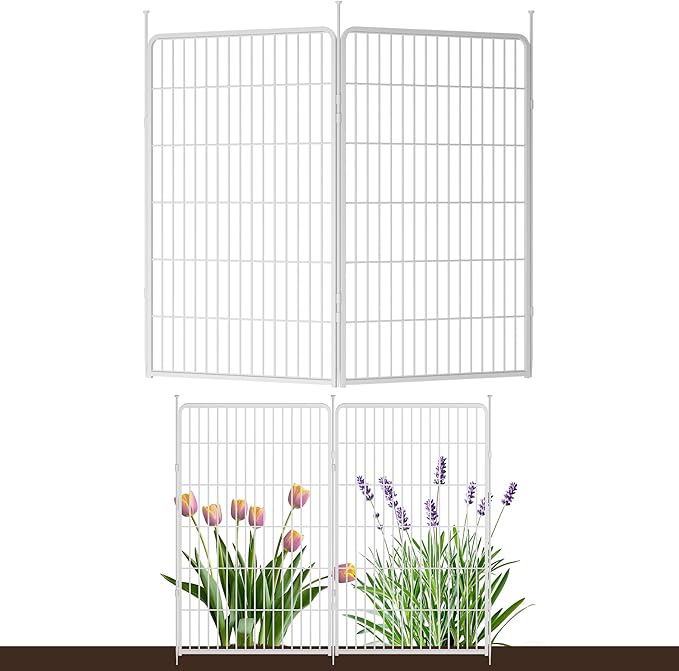 SunsGrove Garden Fence 45 in(H) x 4.5 ft(L) 2 Panels, Heavy Duty Metal Animal Barrier Fence for Dogs, Easy No-Dig Setup, Decorative Dog Fences, White