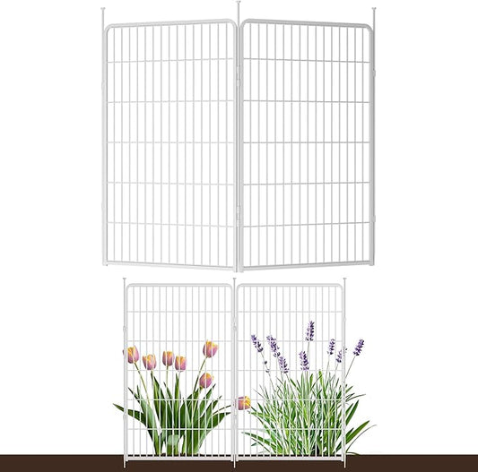 SunsGrove Garden Fence 45 in(H) x 4.5 ft(L) 2 Panels, Heavy Duty Metal Animal Barrier Fence for Dogs, Easy No-Dig Setup, Decorative Dog Fences, White