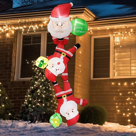 8FT Christmas Inflatable Blow up Lighted Yard Decoration Suitable for Christmas Indoor Outdoor Xmas Yard Party Holiday Garden Decor (Climbing Santa Inflatable Set)