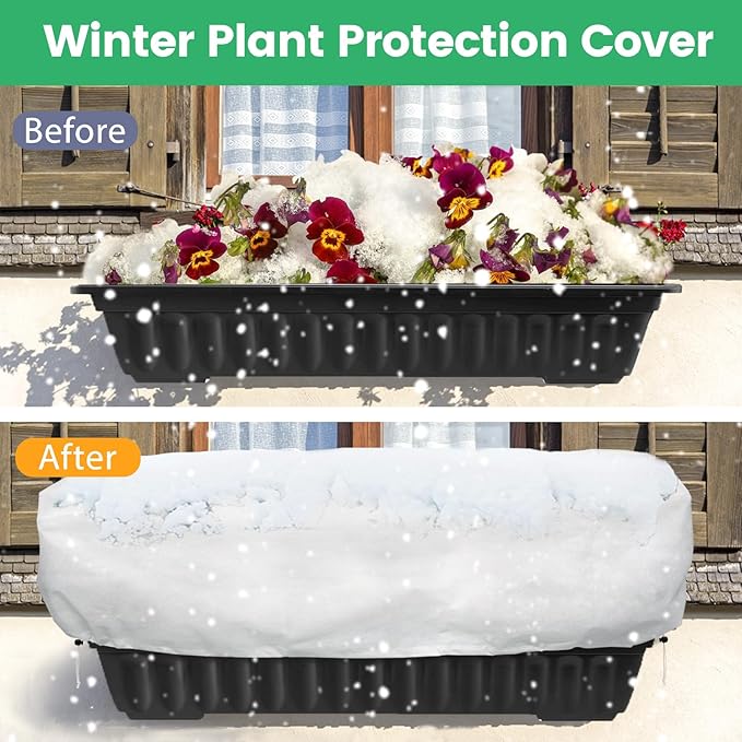 Plant Covers Freeze Protection, 2 Pack 6.1 x 3 x 1.6 ft Rectangular Raised Garden Bed Cover with Drawstring, 2.47oz/yd² Large Garden Box Frost Blankets Reusable Frost Cloth for Winter Outdoor Plants