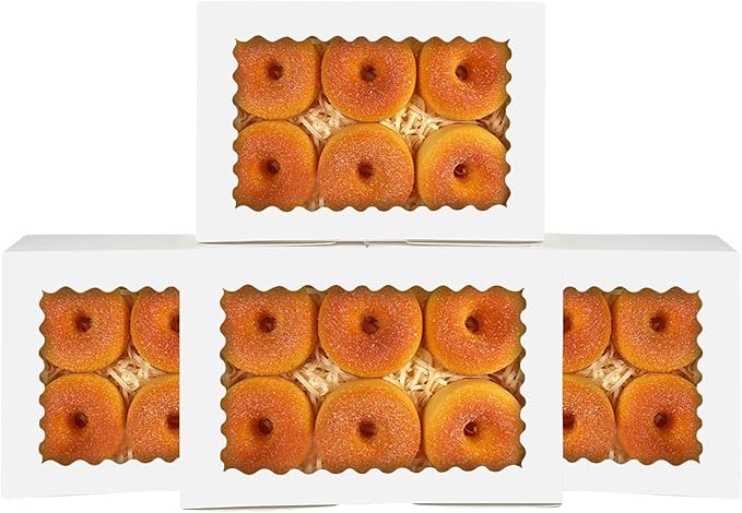 qiqee 50Pcs White Cookie Box with Window 9x6x2.5 Inch Pastry Macaron Bakery Box For Packaging