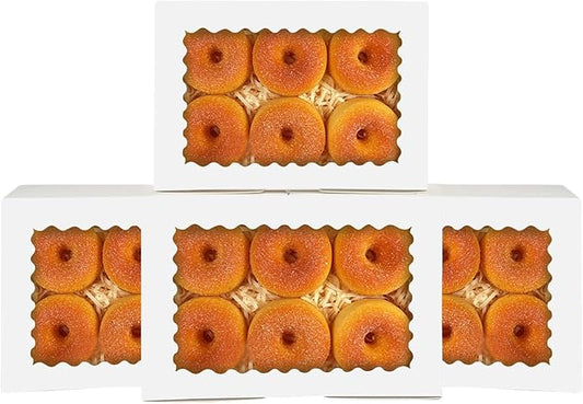 qiqee 50Pcs White Cookie Box with Window 9x6x2.5 Inch Pastry Macaron Bakery Box For Packaging