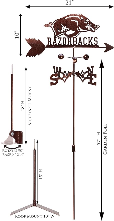 SWEN Products Arkansas Razorbacks Weathervane (Adjustable Mount Include)