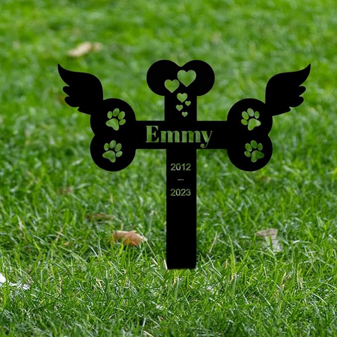 Personalized Pet Memorial, Paw Heart Custom Metal Cemetery Grave Plaque