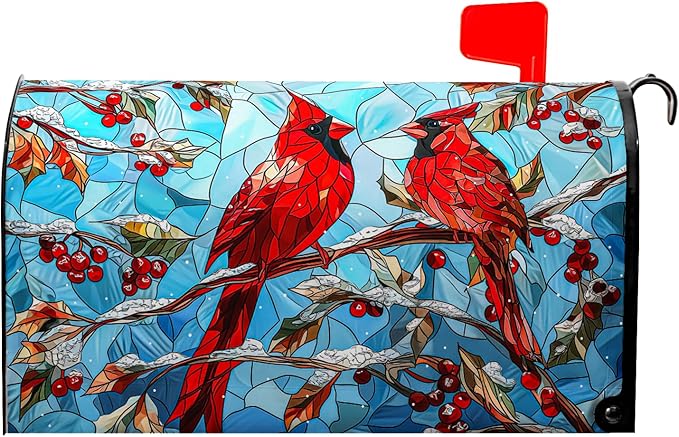 Cardinal Bird Magnet Mailbox Covers Winter Mailbox Cover Magnetic Standard Size 21x18 inch Holly Berry Postbox Covers for Outdoor Garden Decor
