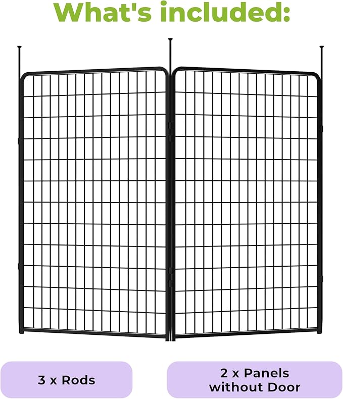 SunsGrove Garden Fence 50 in(H) x 5.1 ft(L) 2 Panels, Heavy Duty Metal Animal Barrier Fence for Dogs, Easy No-Dig Setup, Decorative Dog Fences, Black