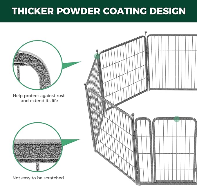 FXW Garden Fence Outdoor for The Yard – 32in(H) x 18.2ft(L) Heavy Duty Metal Animal Barrier for Dog and Rabbit, Decorative Dog Fence, 8 Panels, Silver