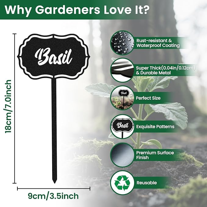 CUTHOLLOW 8PCS Metal Plant Markers Stakes Food Spices for Outdoor Indoor, 3.5"x7" Waterproof Cute Garden Plant Labels Signs Tags for Farmhouse Greenhouse Decor - Funny Gardening Gifts