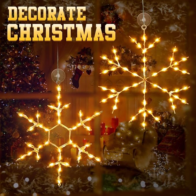 Tuanse 8 Pcs Christmas Silhouette Window Lights Christmas Snowflake Lights with Remote Control LED Lighted Snowflake Decorations Xmas for Window Wall (Warm White)