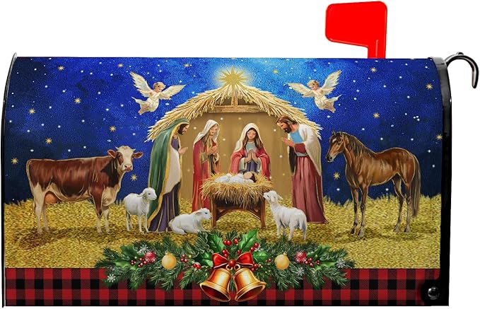 Christmas Nativity Mailbox Cover Magnetic for Winter Holiday Outdoor Garden Decor 21X18 in Mailbox Covers Magnetic Standard Size