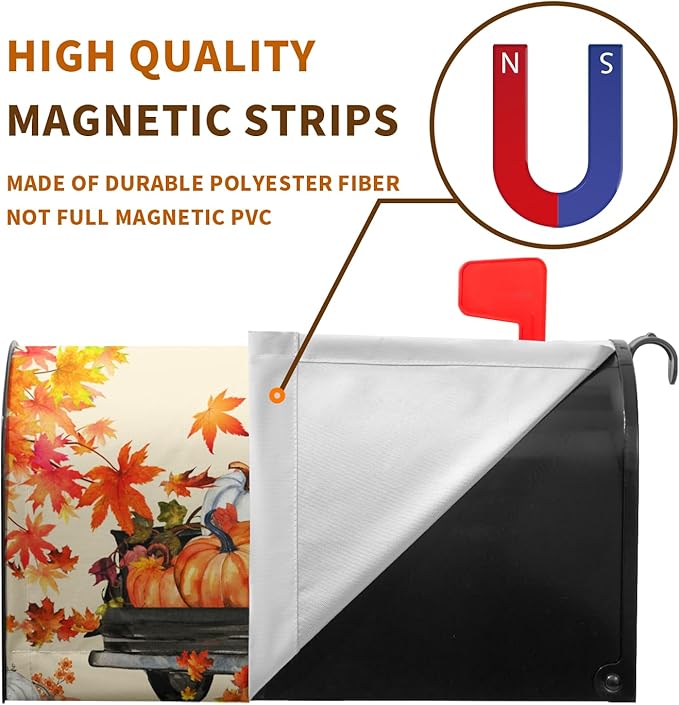 Fall Harvest Mailbox Covers Magnetic Large Size Thansgiving Pumpkin Mailbox Post Cover Maple Leaves Truck Waterproof Mailbox Wraps Mail Cover for Garden Yard Oversized 25.5 X 21 Inch
