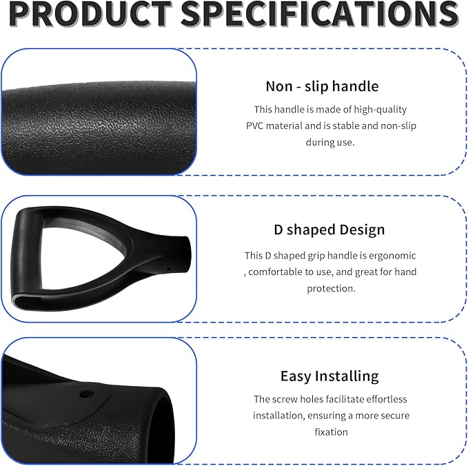 2 Pcs ID 1.26" Black Shovel D-Shaped Grip Handle,PVC Shovel D Straight Grip Handle,Plastic Spade Replacement Snow Removal Garden Accessorie Backyard Digging,7.28×4.53-in(H*T)