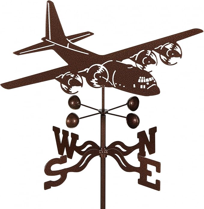 EZ Vane Steel C130 Airplane Weathervane 21” Height, Includes Metal Roof Mount, Wind Cups & Brackets | Hand-Crafted and Family-Owned, Made in The USA with Triple Powder Coating, Limited