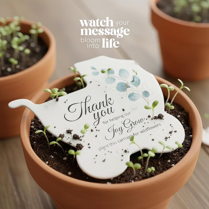 Baby Carriage Seed Paper – 24 pcs Green Baby Shower Favors for Guests with Wildflower Seeds, Writable & Plantable, Gender Reveal, Birthday Gifts for Guest