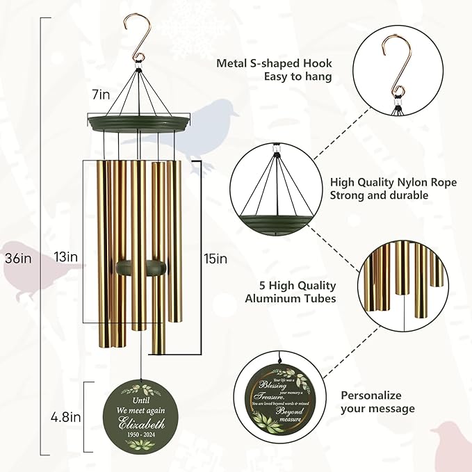 ASTARIN Memorial 36" Wind Chimes, Personalized Name Sympathy Wind Chime, in Memory of Loss Mom Loved One, Deep Tone Bereavement Windchimes for Outdoors Outside Clearance(Produced in USA)