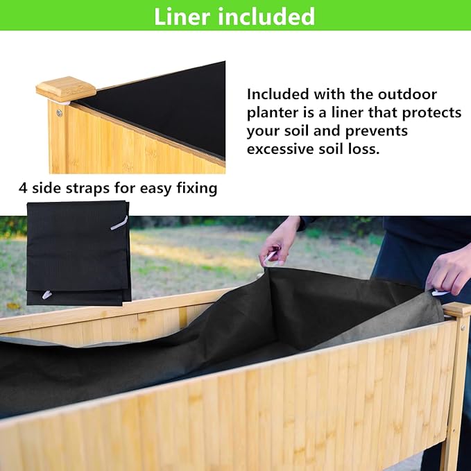 Bamboo Raised Garden Bed, Planter Boxes Outdoor, Garden Boxes Outdoor Raised. Standing Growing Bed for Growing Fresh Herbs, Vegetables, Succulents, Flowers (48x25x30 Inch)