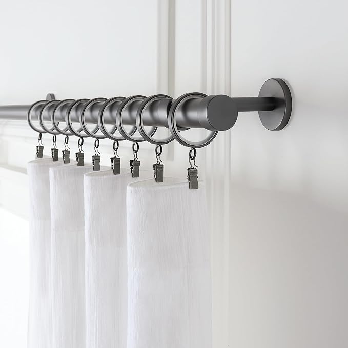 MODE Cambria Designer Series - Premium Easy Glide 18 Count Curtain Rings - Metal with Smooth, Quiet Nylon Inserts with Clips - 2 inch Diameter (1-5/8 inch Inside Diameter) - Matte Graphite