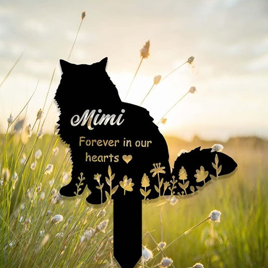 Custom Fluffy Memorial Stake Sign - Metal Cat Grave Marker - Personalized Name Remembrance Yard Stake - Pet in Heaven