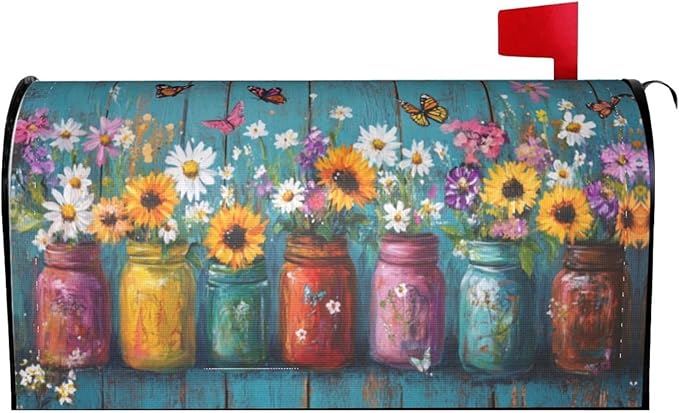 Flower Butterfly Mailbox Covers Magnetic Letterbox Covers 21x18 Inch for Garden Outdoor Decoration