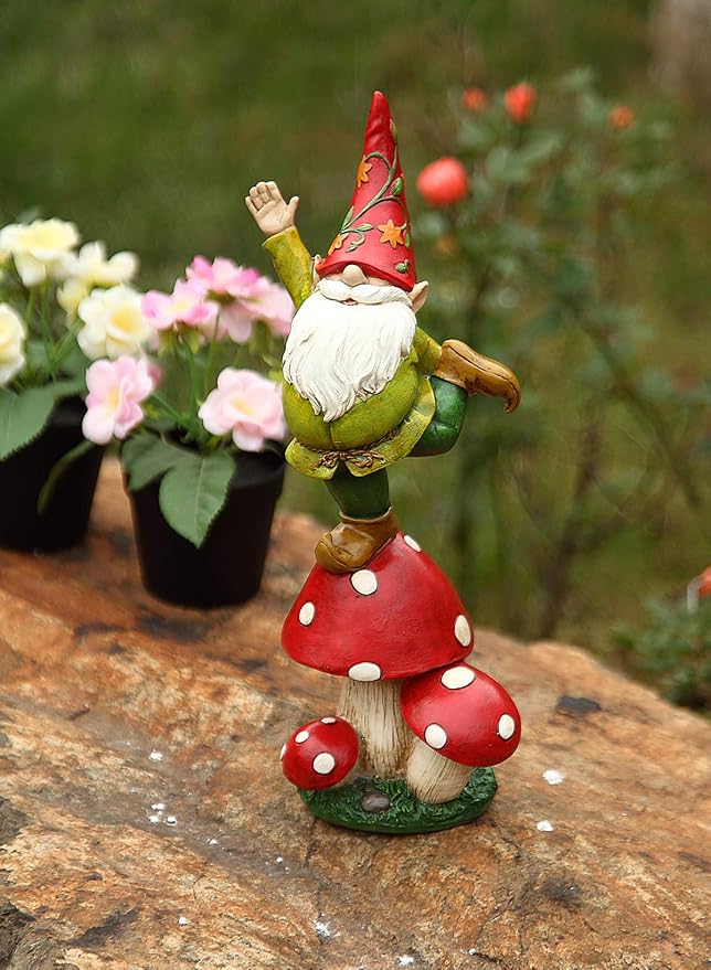 Topadorn Vegetable Garden Gnome Standing on Mushroom, Outdoor Decor for Yard & Patio, Funny Christmas & Holiday Statue Gift