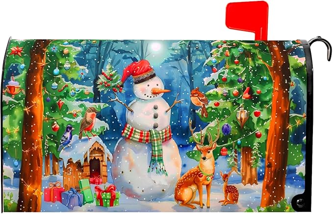 Christmas Magnetic Mailbox Covers Winter Mailbox Covers Magnetic Standard Size 21" X 25.5" Christmas Tree Snowman Mailbox Wraps Post Letter Box Cover Decor for Outside Garden Yard Home