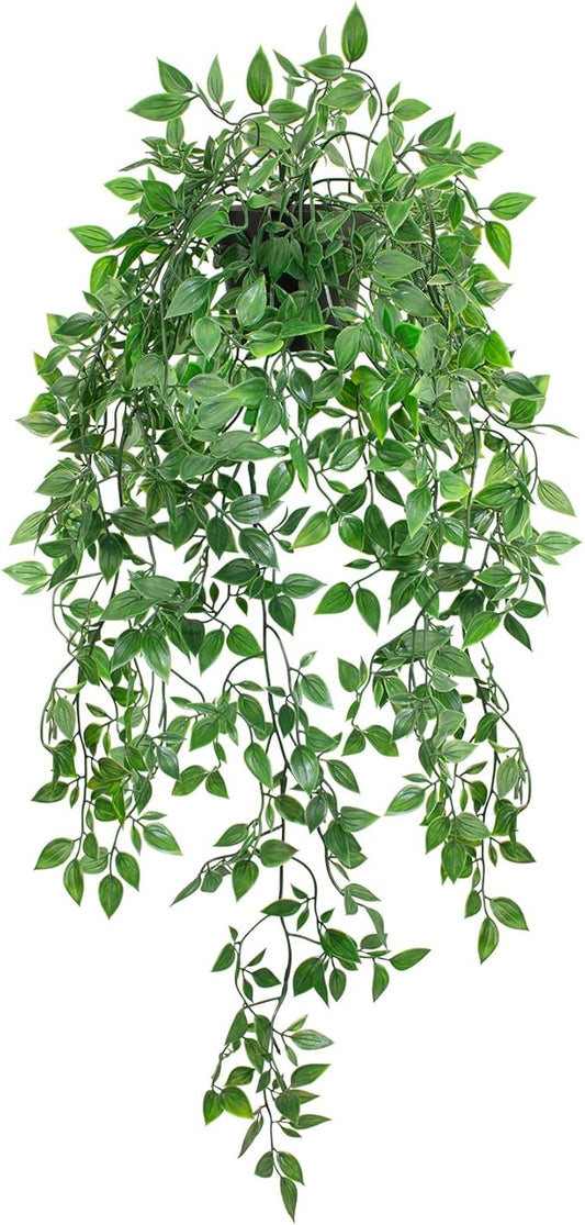 Fake Hanging Plant with Pot Small Artificial Potted Vine Plants 28.7-in Long Faux drooping Foliage Plants for Shelf Home Office Indoor Outdoor Garden Greenery Decor (Black Pot)